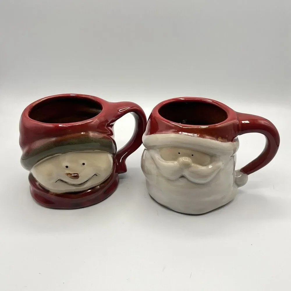 Snowman And Santa Holiday Target 2010 Stoneware Ceramic 16 oz Coffee, Tea Qty 2